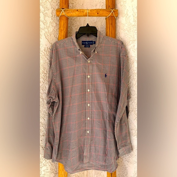 POLO RALPH LAUREN MEN’S LARGE 💯 % COTTON LONG SLEEVE CHECKERED SHIRT - Picture 5 of 7